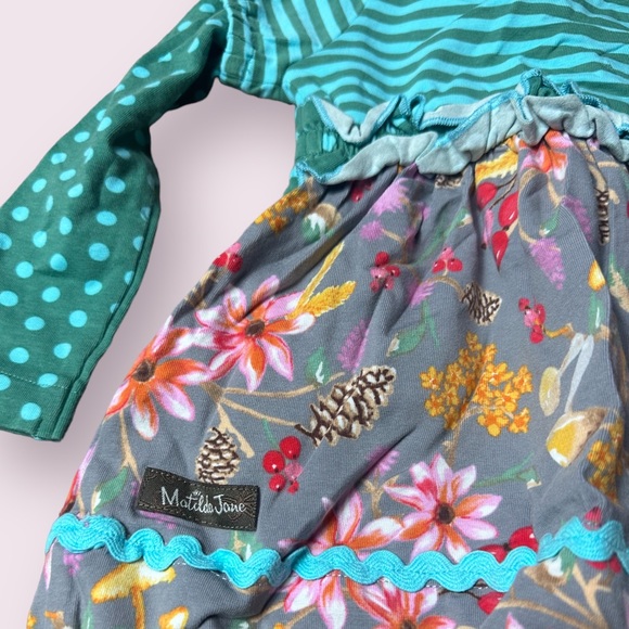 Baby Matilda Jane Stripe Polka Dot Fall Floral Print Mushroom Dress 12-18 Mon - Picture 8 of 10